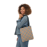Stylish Plaid Canvas Tote Bag with 5-Color Straps