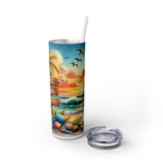 Tropical Beach Skinny Tumbler with Straw - 'Live Laugh Relax' - 20oz Insulated Drinkware