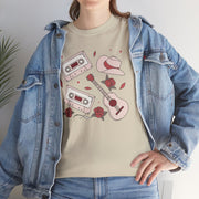 Retro Music Vibe Unisex Heavy Cotton Tee with Cassette and Guitar Design