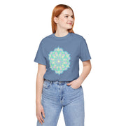 Zen Floral Mandala Unisex Jersey Tee - Soft Green Relaxed Fit Shirt