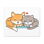Adorable Cat and Dog Canvas Art - Cute Pet Lovers Wall Decor