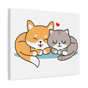 Adorable Cat and Dog Canvas Art - Cute Pet Lovers Wall Decor