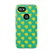 Floral Tough Google Pixel Phone Case - Vibrant Yellow Flowers on Green Background
