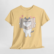 Cute Cat with Newspaper Unisex Heavy Cotton Tee - Fun and Cozy for Cat Lovers