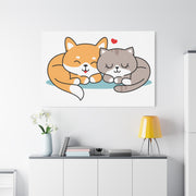 Adorable Cat and Dog Canvas Art - Cute Pet Lovers Wall Decor