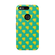 Floral Tough Google Pixel Phone Case - Vibrant Yellow Flowers on Green Background