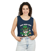 St. Patrick's Day Cat Tank Top – 'Who Needs Luck' Unisex Garment-Dyed Tee