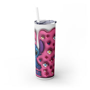 Cute Stitch Character Skinny Tumbler with Straw - 20oz Floral Design