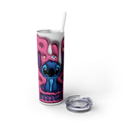 Cute Stitch Character Skinny Tumbler with Straw - 20oz Floral Design