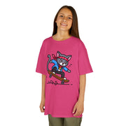 Skateboarding Cat Kids Tee - Fun Heavy Cotton T-Shirt for Young Adventurers