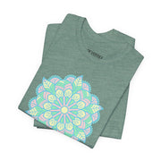 Zen Floral Mandala Unisex Jersey Tee - Soft Green Relaxed Fit Shirt