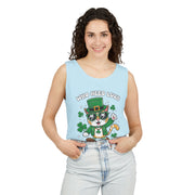 St. Patrick's Day Cat Tank Top – 'Who Needs Luck' Unisex Garment-Dyed Tee