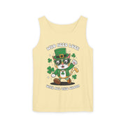 Who Needs Luck? Cat St. Patrick's Day Tank Top - Unisex Garment-Dyed T-Shirt