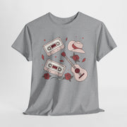 Retro Music Vibe Unisex Heavy Cotton Tee with Cassette and Guitar Design
