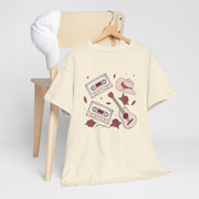 Retro Music Vibe Unisex Heavy Cotton Tee with Cassette and Guitar Design