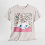 Whimsical Cat Reading Unisex Tee - Perfect for Cat Lovers & Bookworms