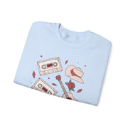 Retro Music Vibes Crewneck Sweatshirt - Cassette Tapes & Guitar Design