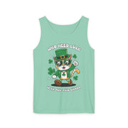 Who Needs Luck? Cat St. Patrick's Day Tank Top - Unisex Garment-Dyed T-Shirt