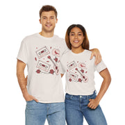 Retro Music Vibe Unisex Heavy Cotton Tee with Cassette and Guitar Design