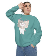 Cute Cat Reading Sweatshirt - Unisex Garment-Dyed Casual Wear