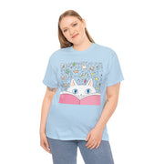 Whimsical Cat Reading Unisex Tee - Perfect for Cat Lovers & Bookworms