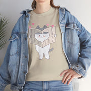 Cute Cat with Newspaper Unisex Heavy Cotton Tee - Fun and Cozy for Cat Lovers