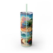 Tropical Beach Skinny Tumbler with Straw - 'Live Laugh Relax' - 20oz Insulated Drinkware