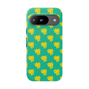 Floral Tough Google Pixel Phone Case - Vibrant Yellow Flowers on Green Background
