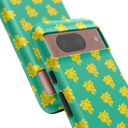 Floral Tough Google Pixel Phone Case - Vibrant Yellow Flowers on Green Background