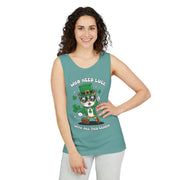 Who Needs Luck? Cat St. Patrick's Day Tank Top - Unisex Garment-Dyed T-Shirt