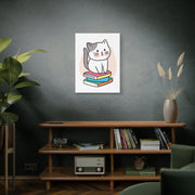 Cute Cat on Books Canvas Print – Whimsical Wall Art for Cat Lovers