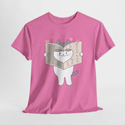 Cute Cat with Newspaper Unisex Heavy Cotton Tee - Fun and Cozy for Cat Lovers