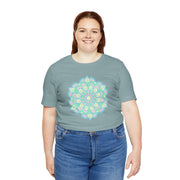 Zen Floral Mandala Unisex Jersey Tee - Soft Green Relaxed Fit Shirt