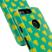 Floral Tough Google Pixel Phone Case - Vibrant Yellow Flowers on Green Background