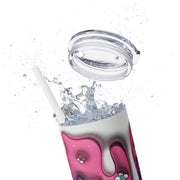 Cute Stitch Character Skinny Tumbler with Straw - 20oz Floral Design