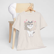 Cute Cat with Newspaper Unisex Heavy Cotton Tee - Fun and Cozy for Cat Lovers