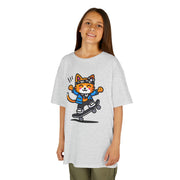 Skateboarding Cat Kids Heavy Cotton™ Tee - Fun & Playful T-Shirt for Young Skaters