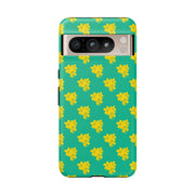Floral Tough Google Pixel Phone Case - Vibrant Yellow Flowers on Green Background