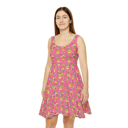 Fun Foodie Women's Skater Dress - Cute Pink Design with Burgers and Desserts