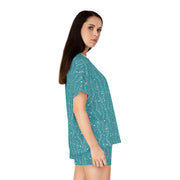 Cozy Teal Women's Short Pajama Set with Whimsical Pattern