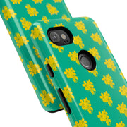 Floral Tough Google Pixel Phone Case - Vibrant Yellow Flowers on Green Background