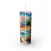 Tropical Beach Skinny Tumbler with Straw - 'Live Laugh Relax' - 20oz Insulated Drinkware