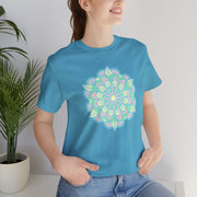 Zen Floral Mandala Unisex Jersey Tee - Soft Green Relaxed Fit Shirt