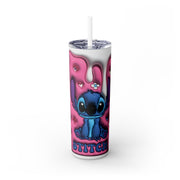 Cute Stitch Character Skinny Tumbler with Straw - 20oz Floral Design