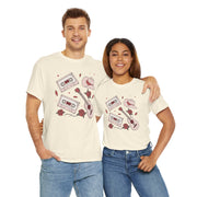 Retro Music Vibe Unisex Heavy Cotton Tee with Cassette and Guitar Design