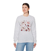 Retro Music Vibes Crewneck Sweatshirt - Cassette Tapes & Guitar Design