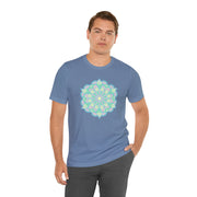 Zen Floral Mandala Unisex Jersey Tee - Soft Green Relaxed Fit Shirt