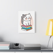 Cute Cat on Books Canvas Print – Whimsical Wall Art for Cat Lovers