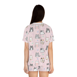 Cute Cat Print Women's Short Pajama Set - Soft and Comfortable Loungewear for Cat Lovers