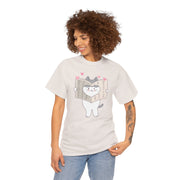 Cute Cat with Newspaper Unisex Heavy Cotton Tee - Fun and Cozy for Cat Lovers